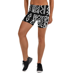 African Print Fitness Shorts | Black and White | Rhythms - Love Africa Print