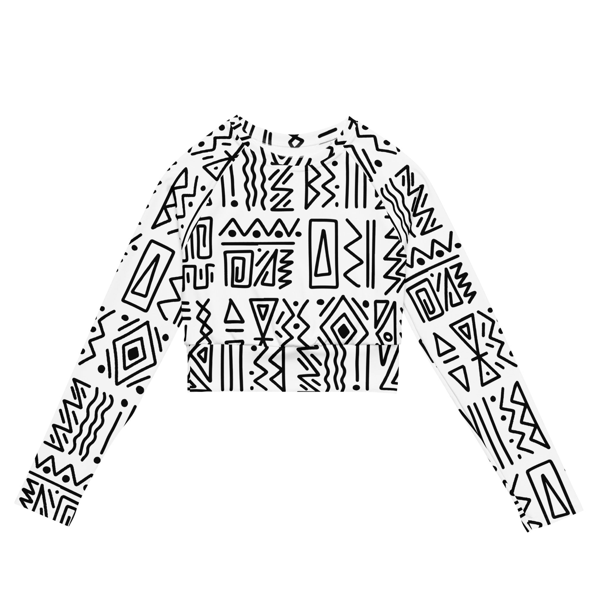 African Print Long Sleeve Crop Top | Black and white | Nomadic - Love Africa Print