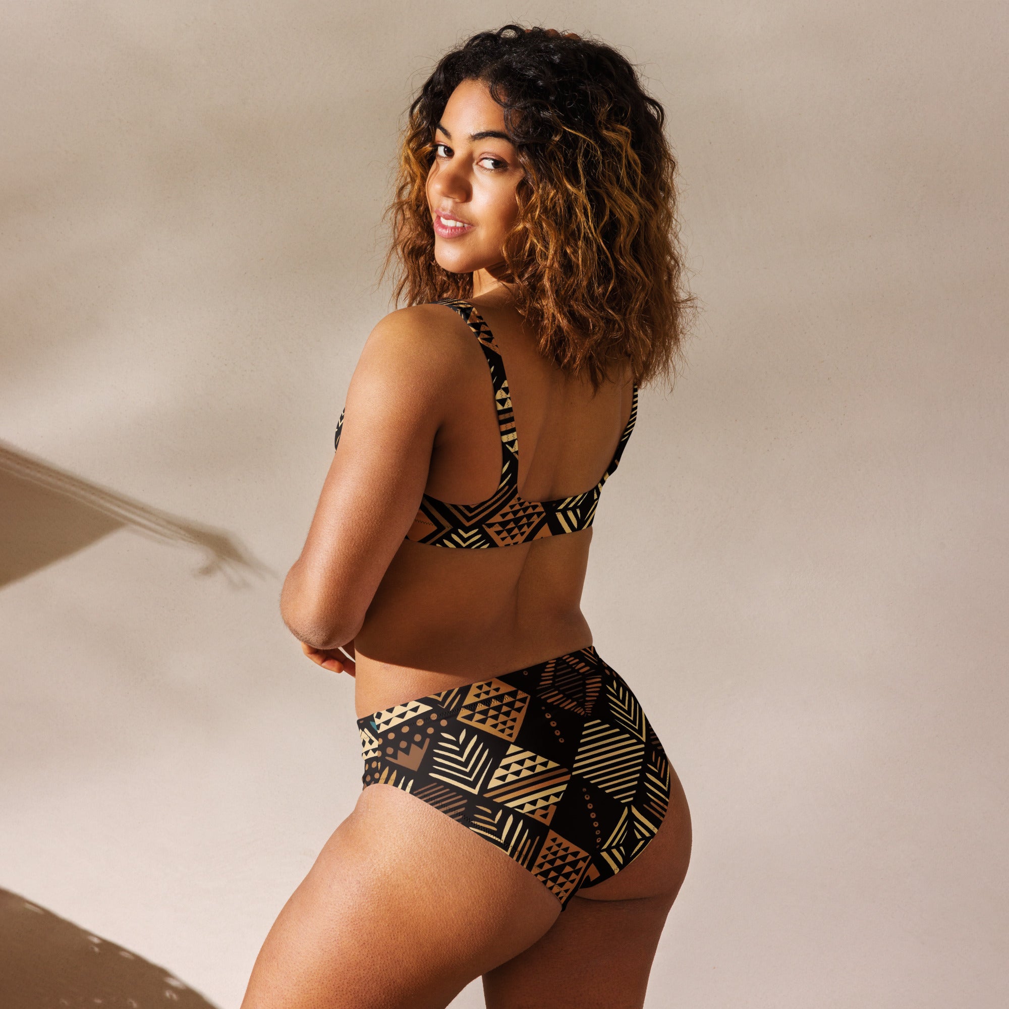 African Print High Waisted Bikini Set | Earth Tones | Medina