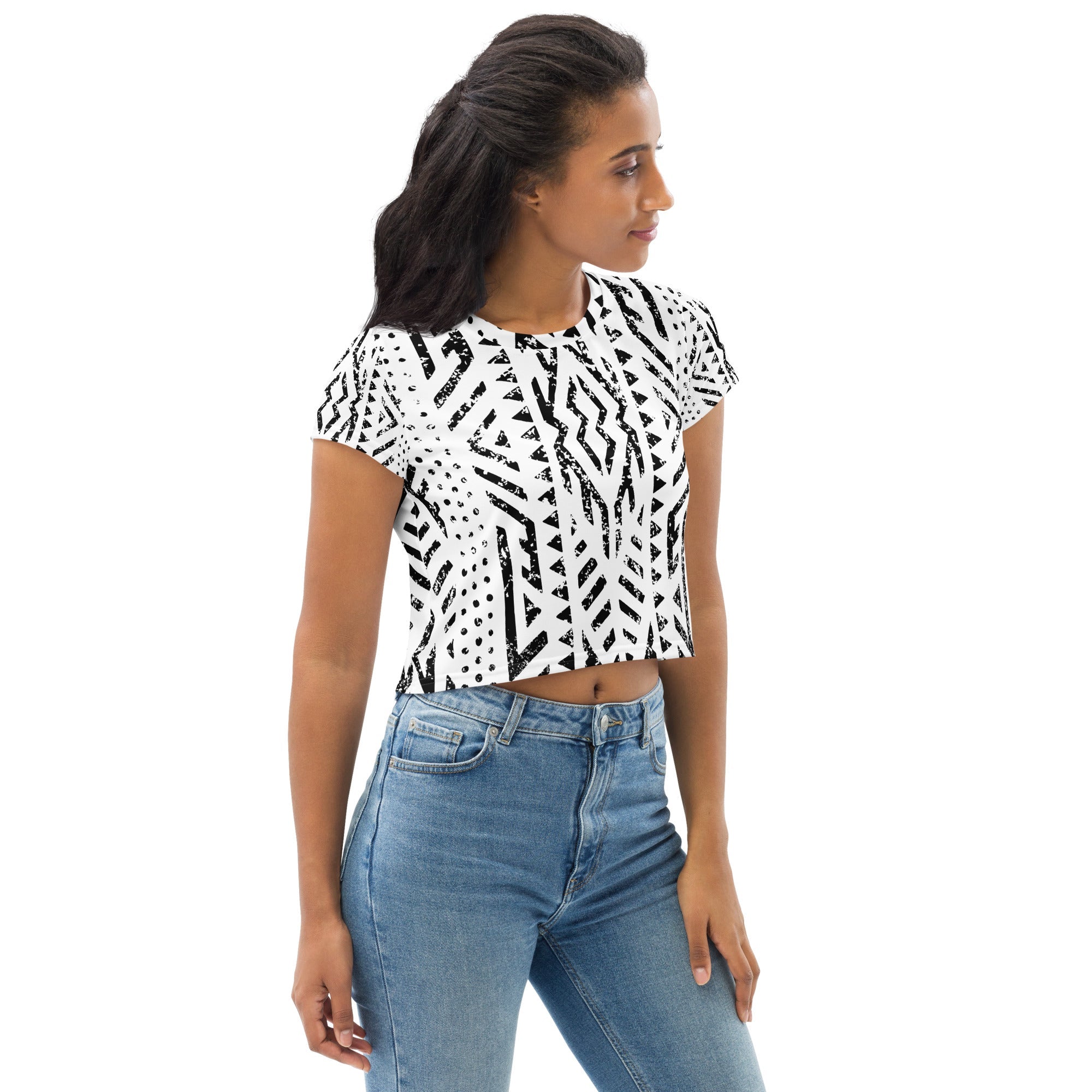 African Print Crop Tee | Black and white | Mirage - Love Africa Print