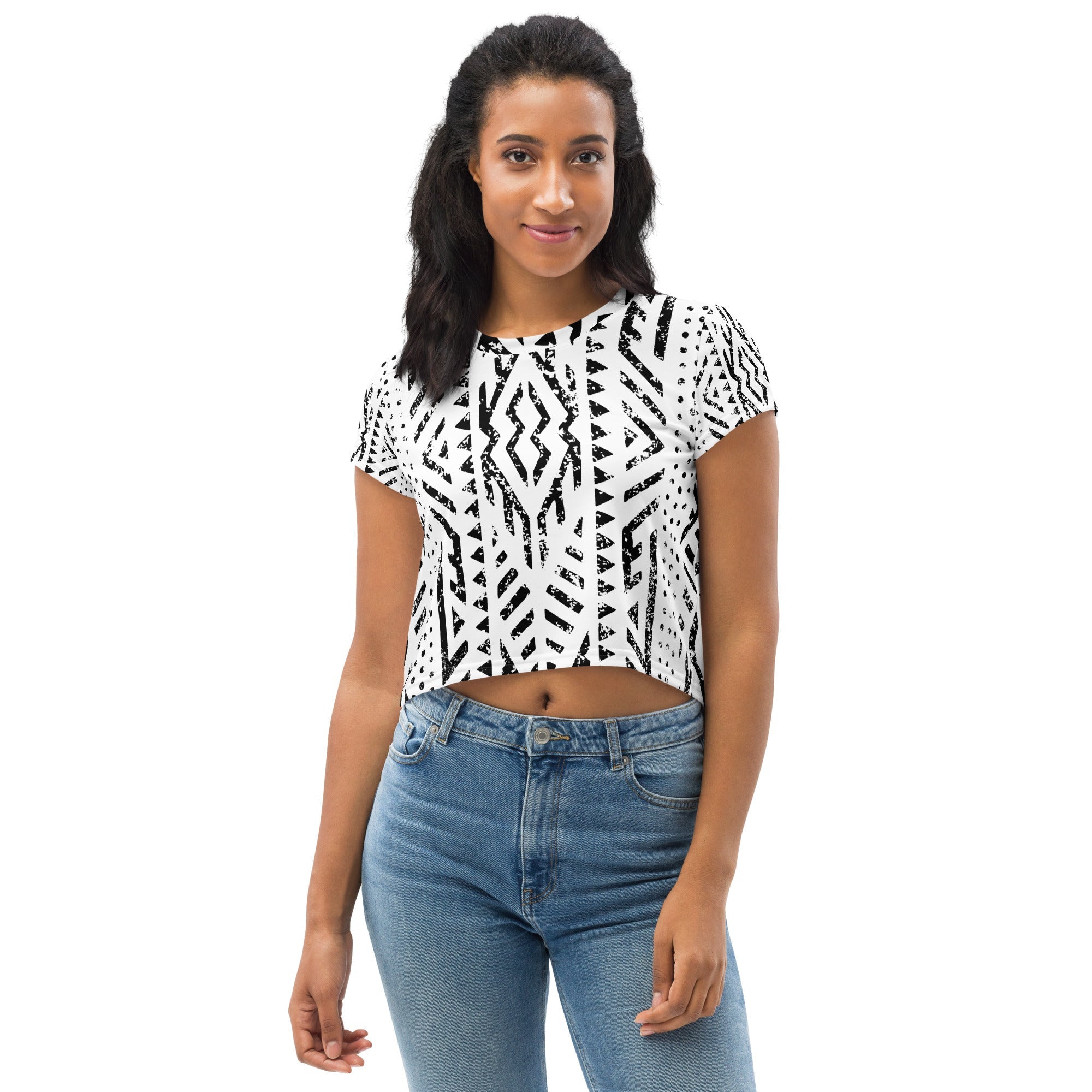 African Print Crop Tee | Black and white | Mirage - Love Africa Print