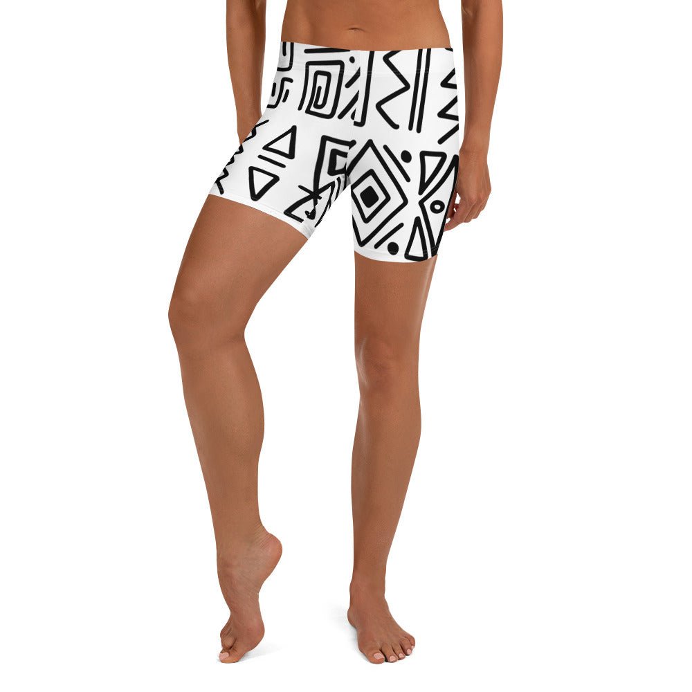 African Print Fitness Shorts | Black and White | Nomadic - Love Africa Print