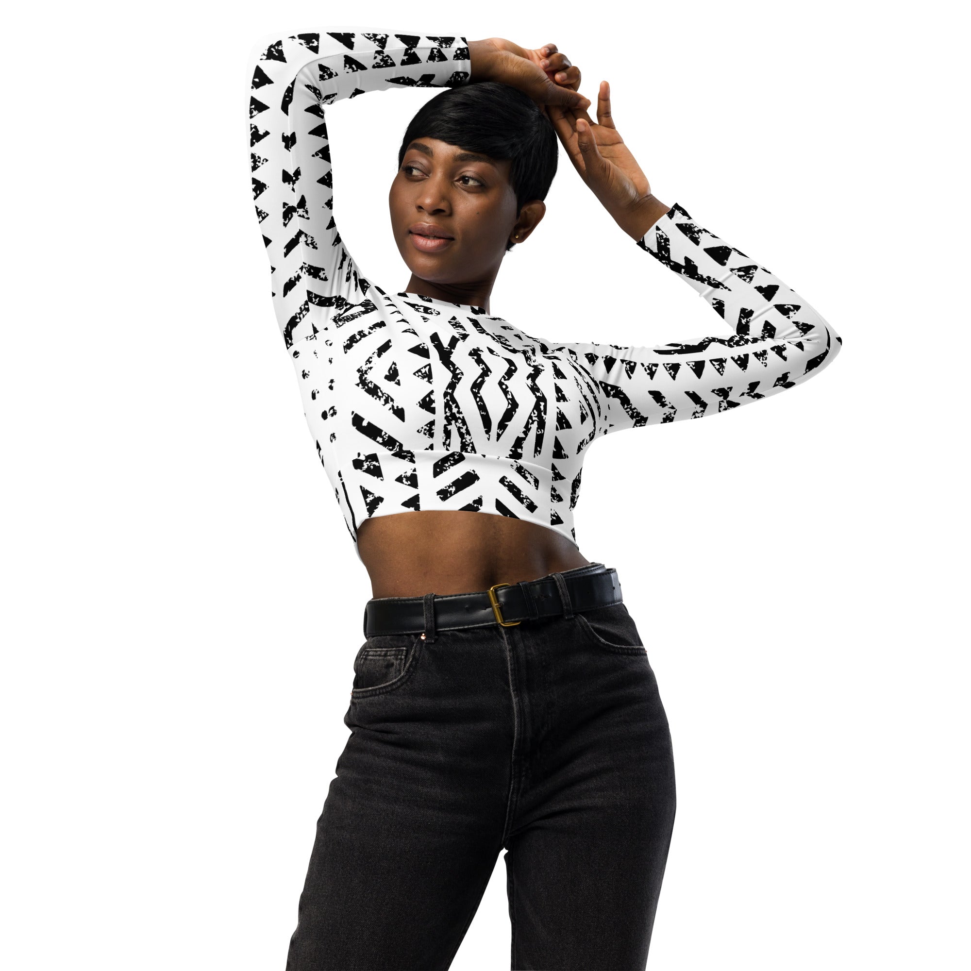 African Print Long Sleeve Crop Top | Black and white | Mirage - Love Africa Print