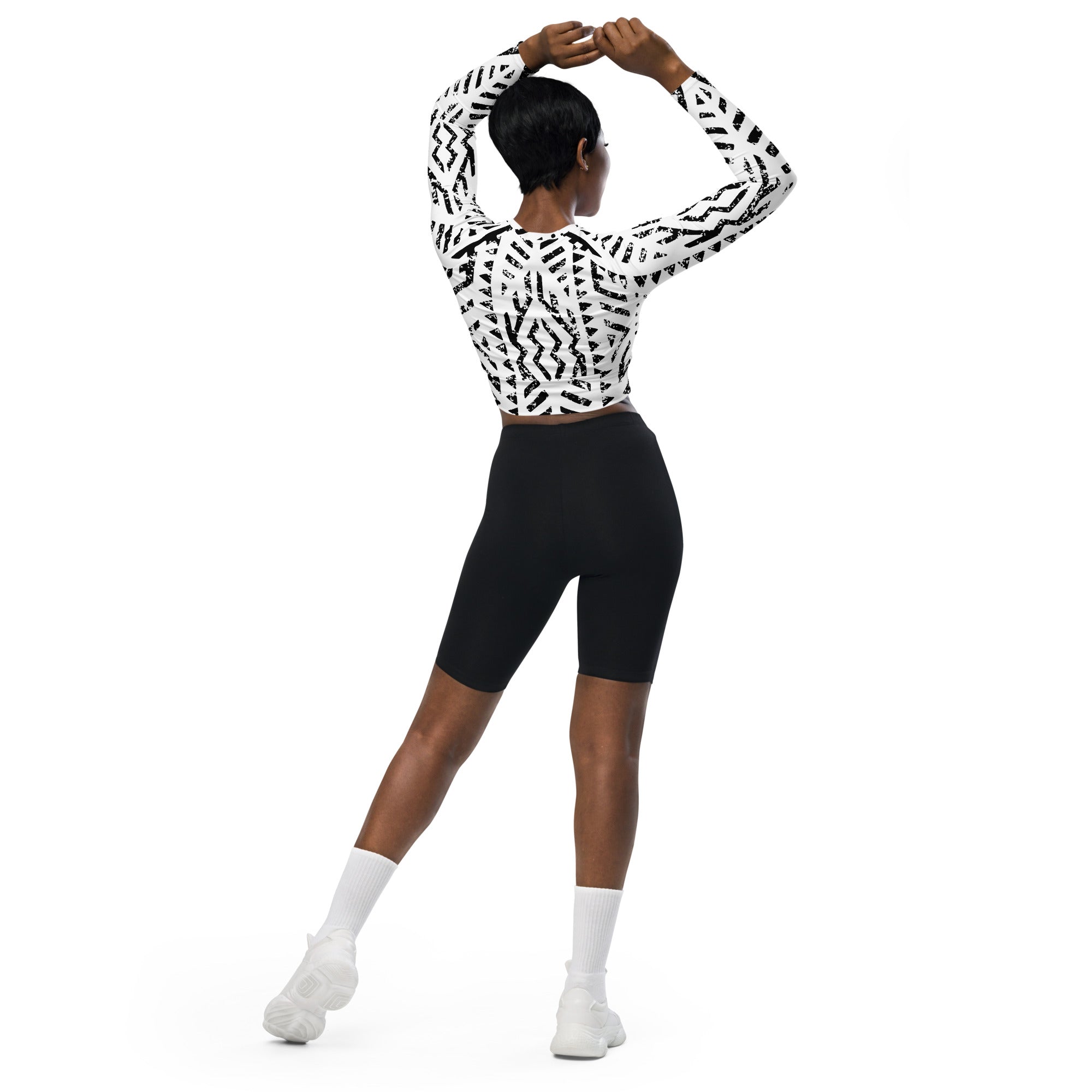 African Print Long Sleeve Crop Top | Black and white | Mirage - Love Africa Print