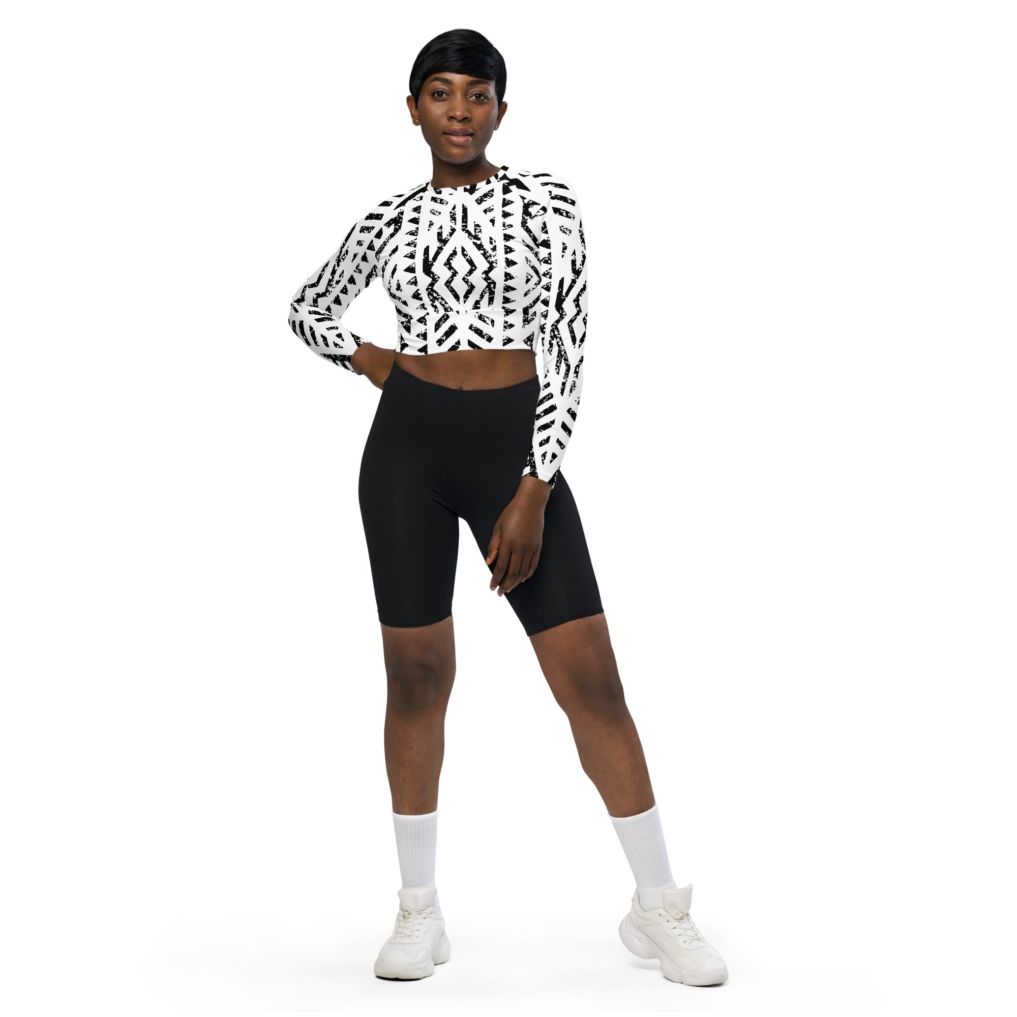 African Print Long Sleeve Crop Top | Black and white | Mirage - Love Africa Print