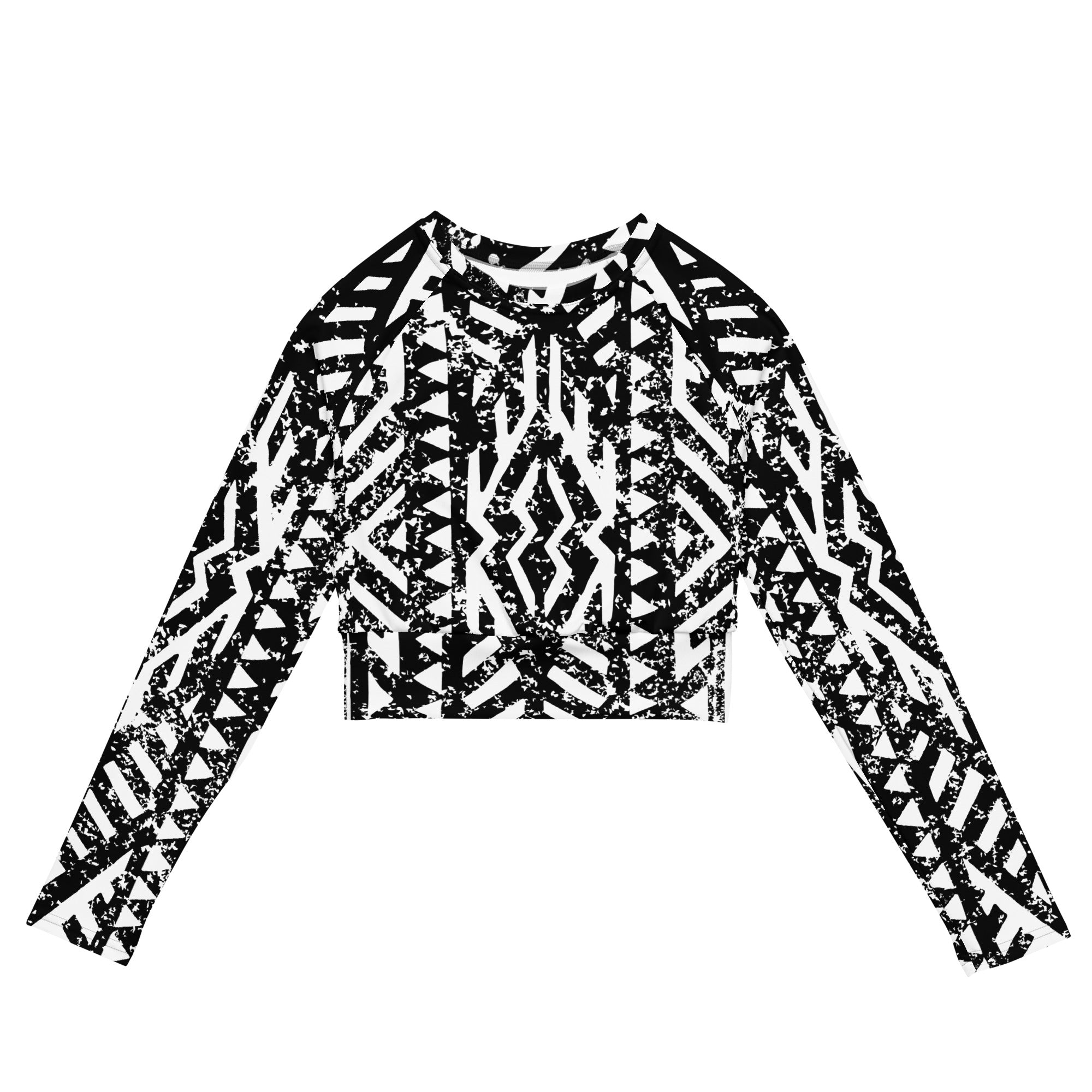 African Print Long Sleeve Crop Top | Black and white | Oasis - Love Africa Print