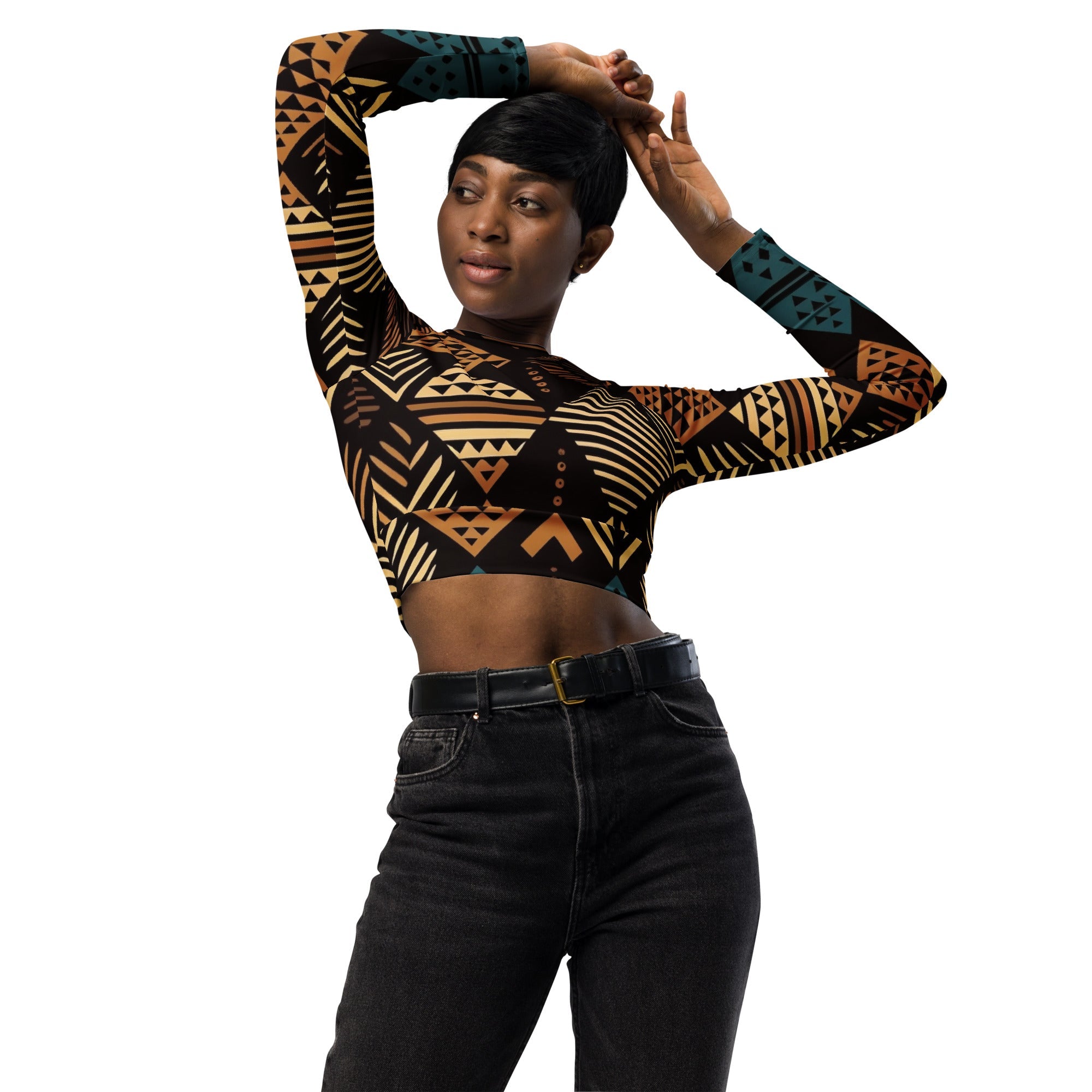 African Print Long Sleeve Crop Top | Earth Tones | Medina - Love Africa Print