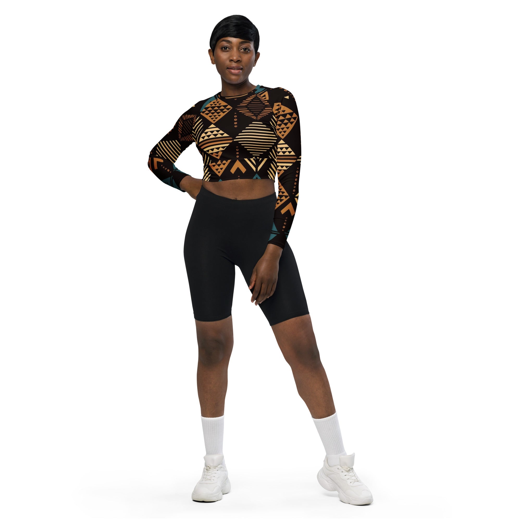 African Print Long Sleeve Crop Top | Earth Tones | Medina - Love Africa Print