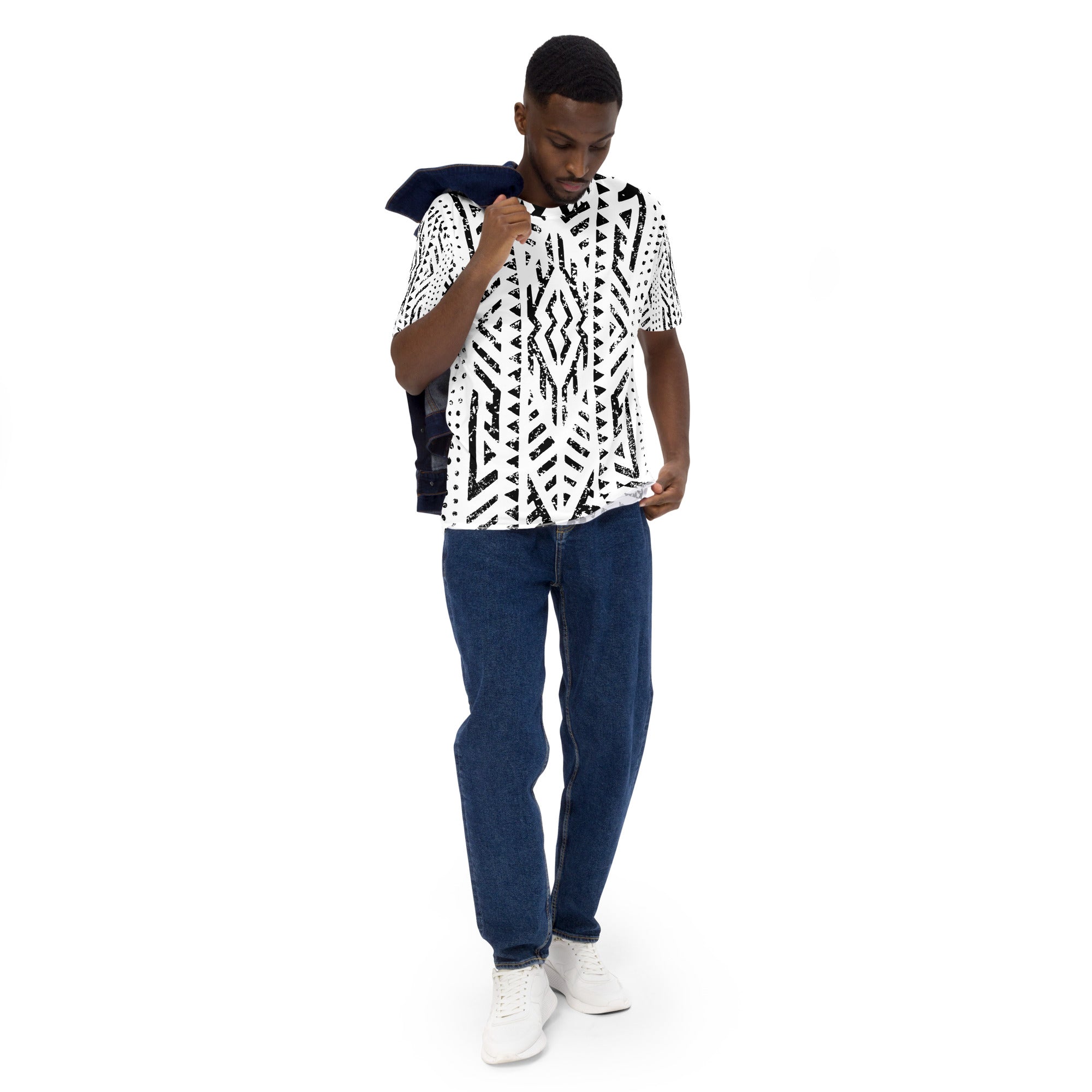 African Print Men’s Crew Neck T-Shirt | Black and White | Mirage - Love Africa Print