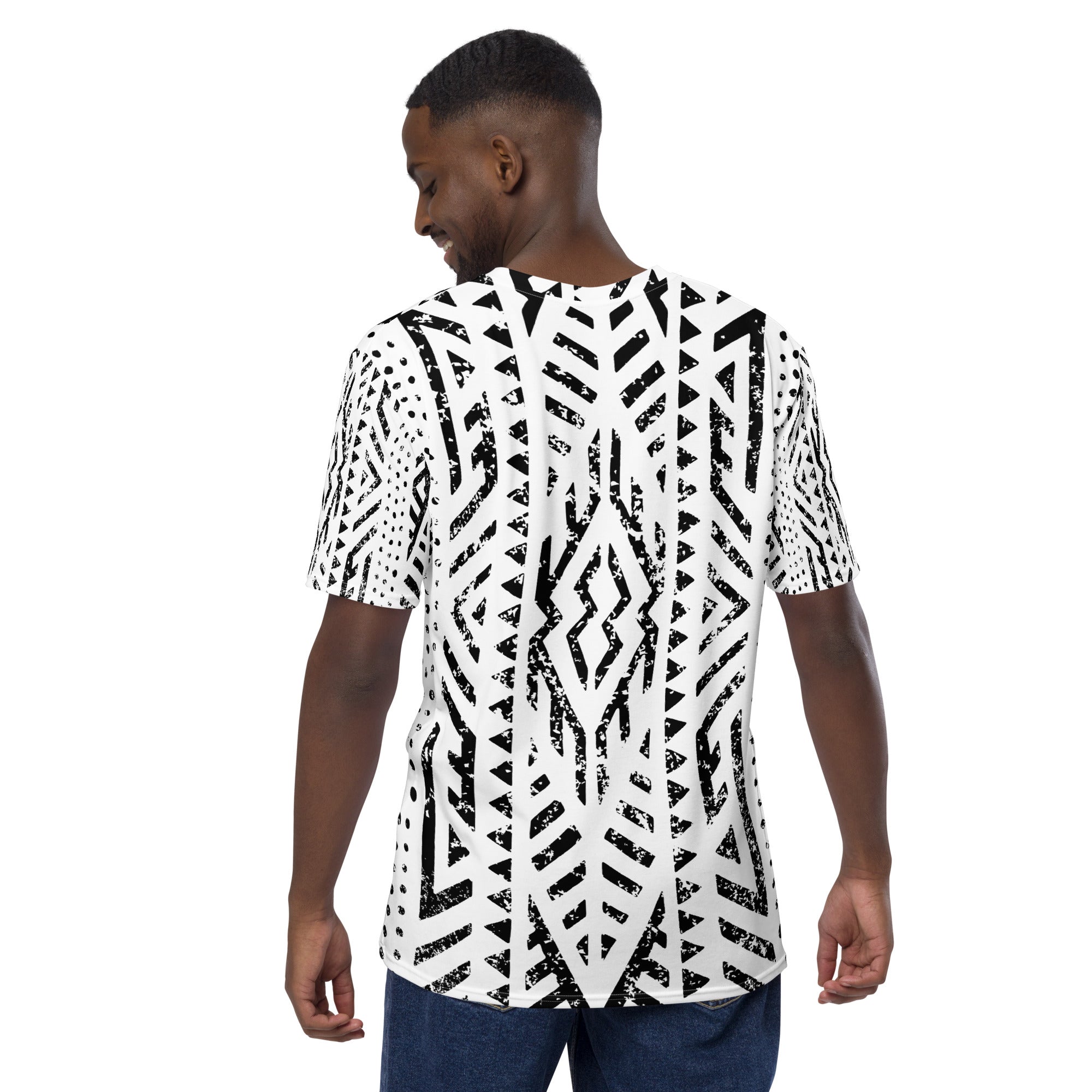 African Print Men’s Crew Neck T-Shirt | Black and White | Mirage - Love Africa Print