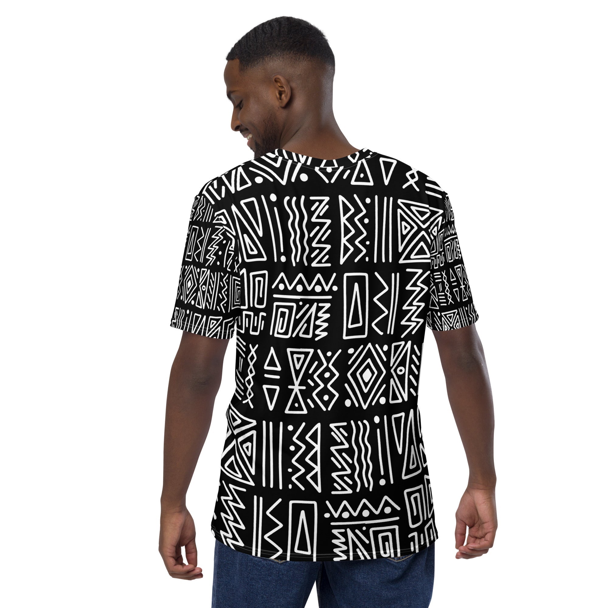 African Print Men’s Crew Neck T-Shirt | Black and White | Rhythms - Love Africa Print