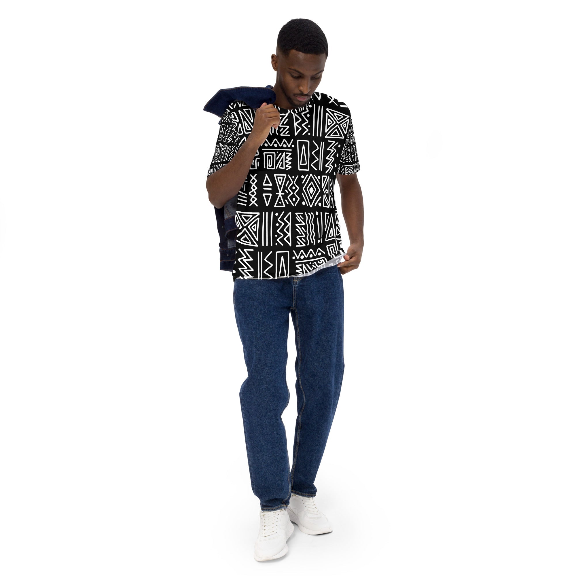 African Print Men’s Crew Neck T-Shirt | Black and White | Rhythms - Love Africa Print