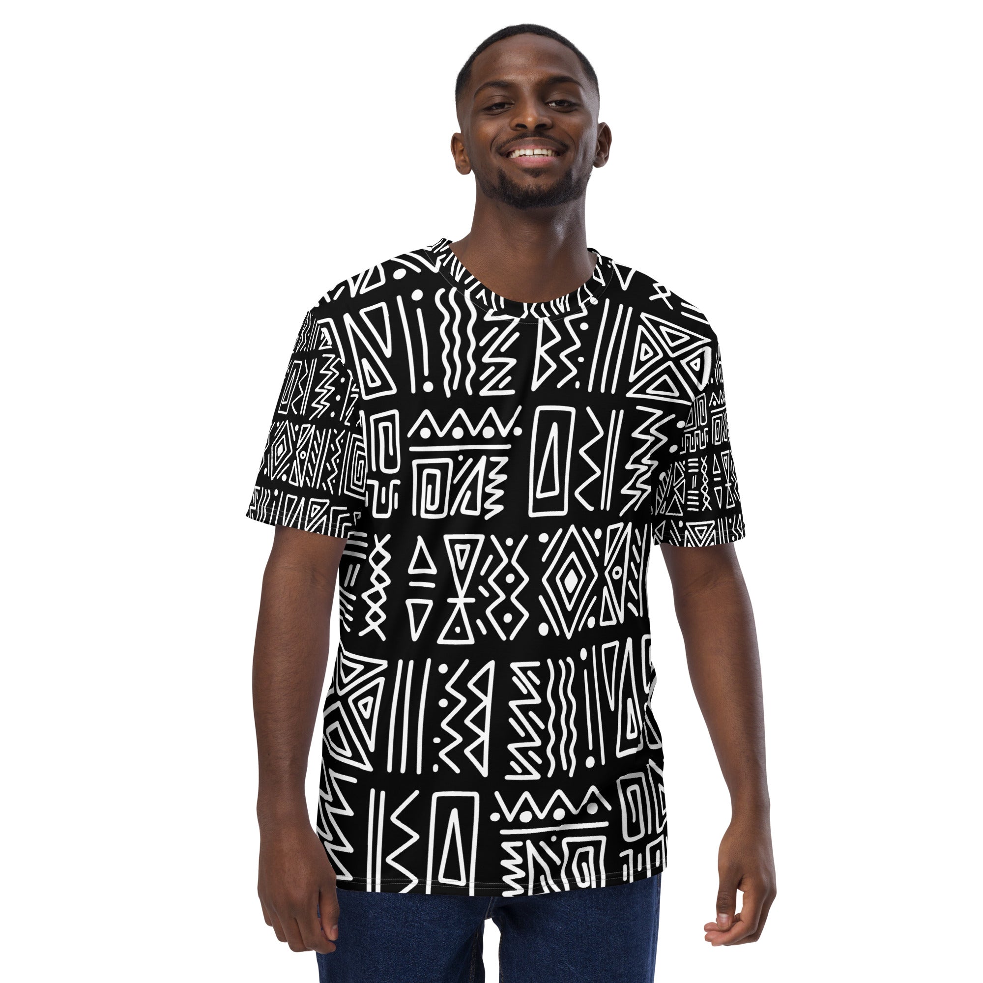 African Print Men’s Crew Neck T-Shirt | Black and White | Rhythms - Love Africa Print