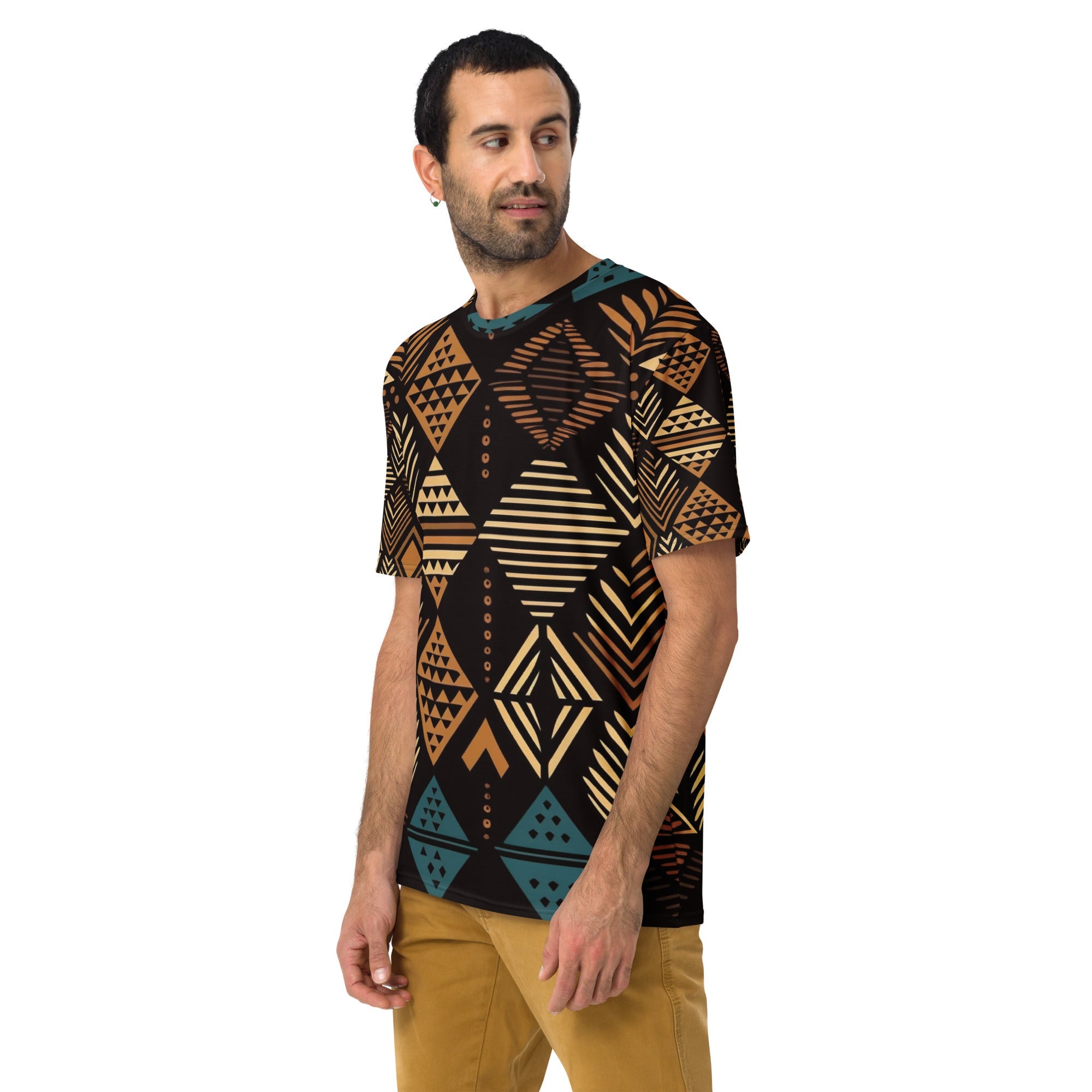 African Print Men’s Crew Neck T-Shirt | Earth Tones | Medina - Love Africa Print