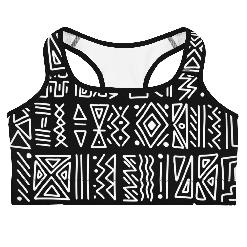 African Print Sports Bra| Black and white | Rhythms - Love Africa Print