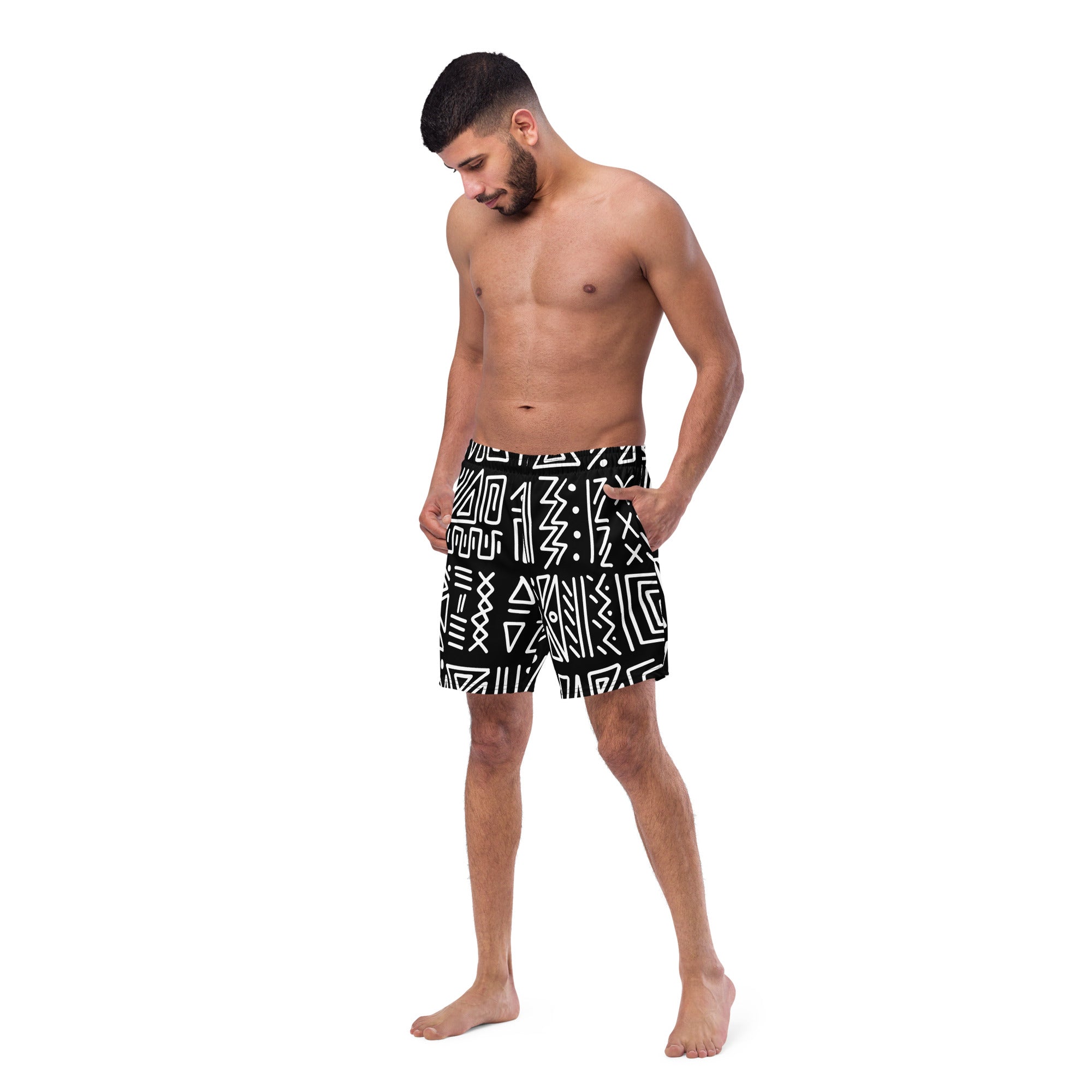 African Print Swim Trunks| Black and white | Rhythms - Love Africa Print