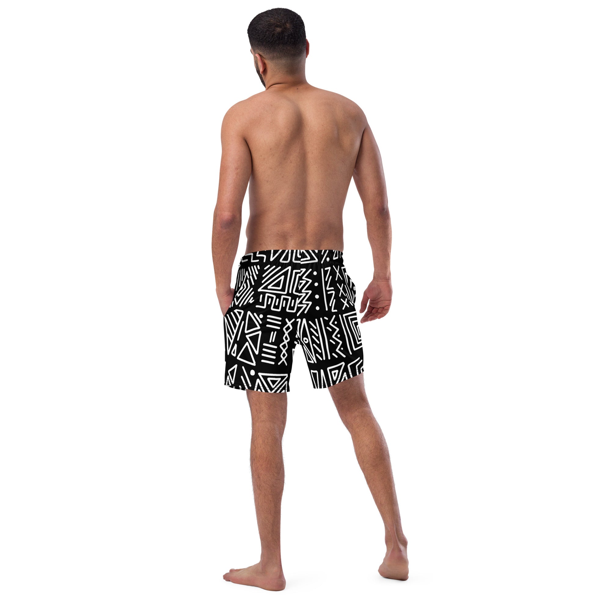 African Print Swim Trunks| Black and white | Rhythms - Love Africa Print