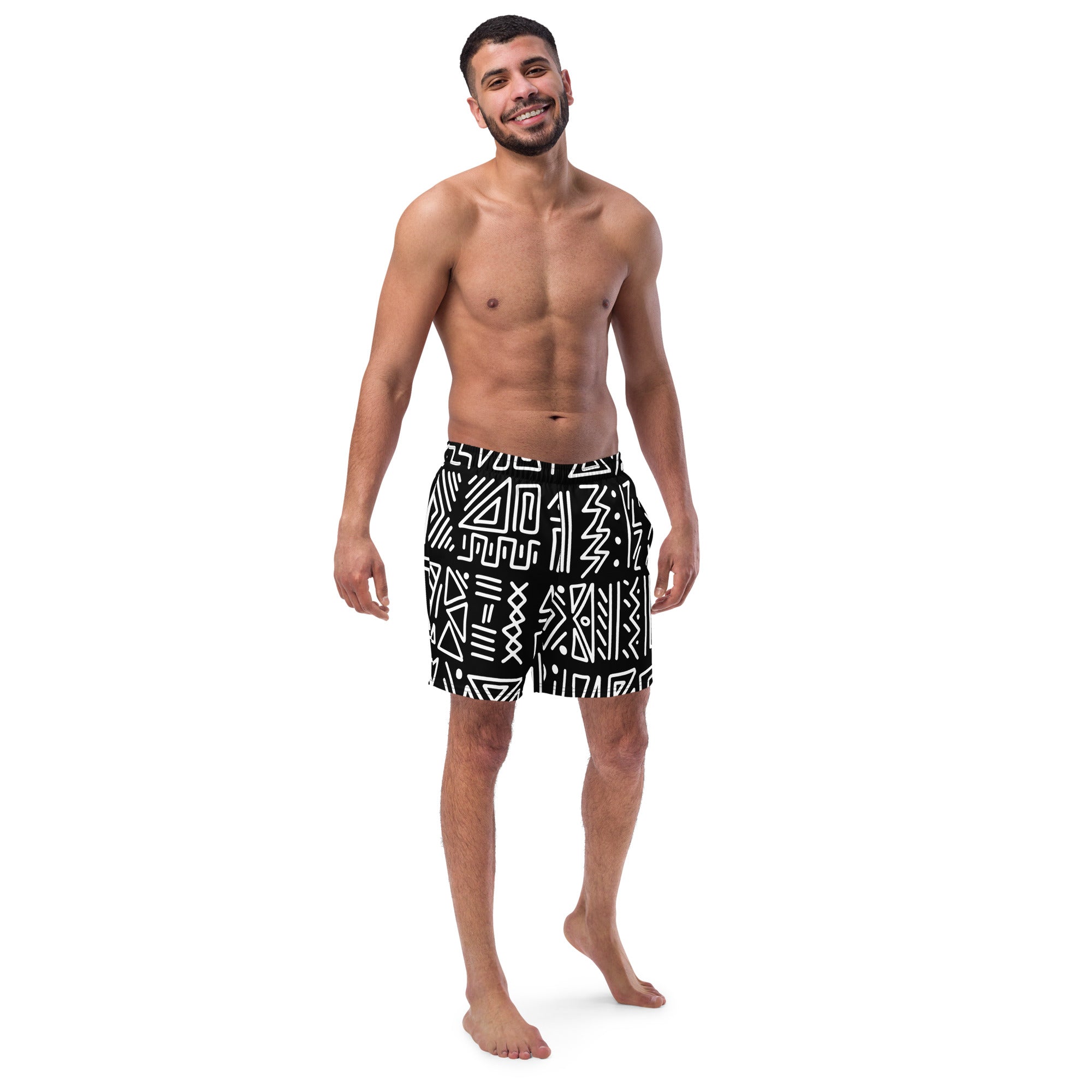 African Print Swim Trunks| Black and white | Rhythms - Love Africa Print