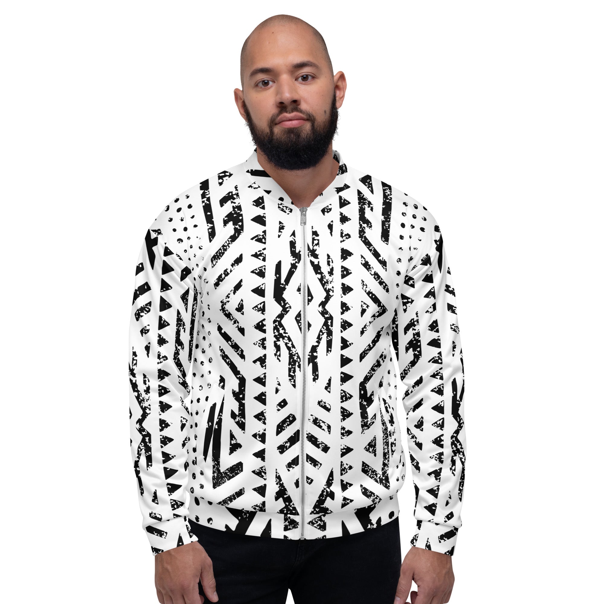 African Print Unisex Bomber Jacket | Black and white | Mirage - Love Africa Print