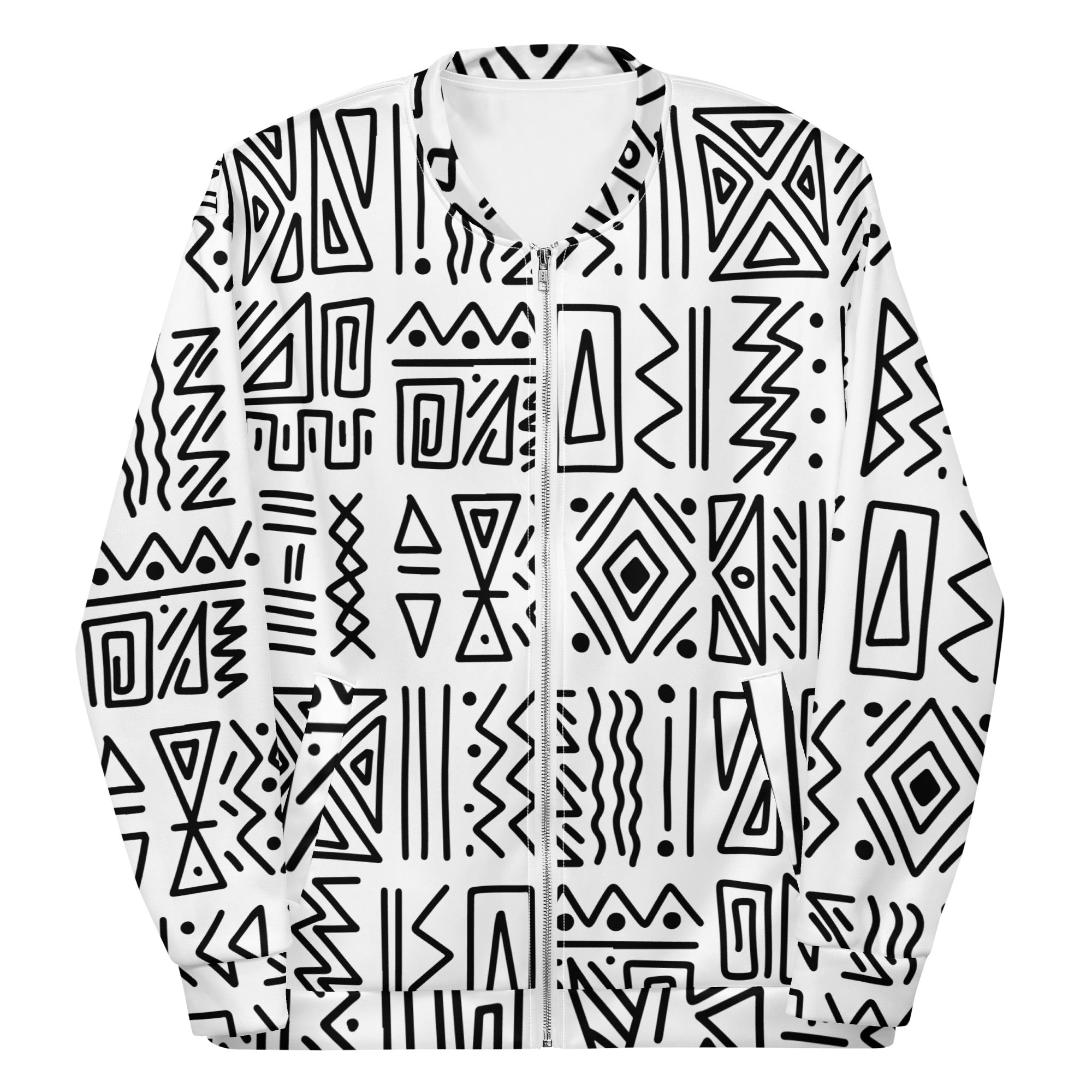 African Print Unisex Bomber Jacket | Black and white | Nomadic - Love Africa Print