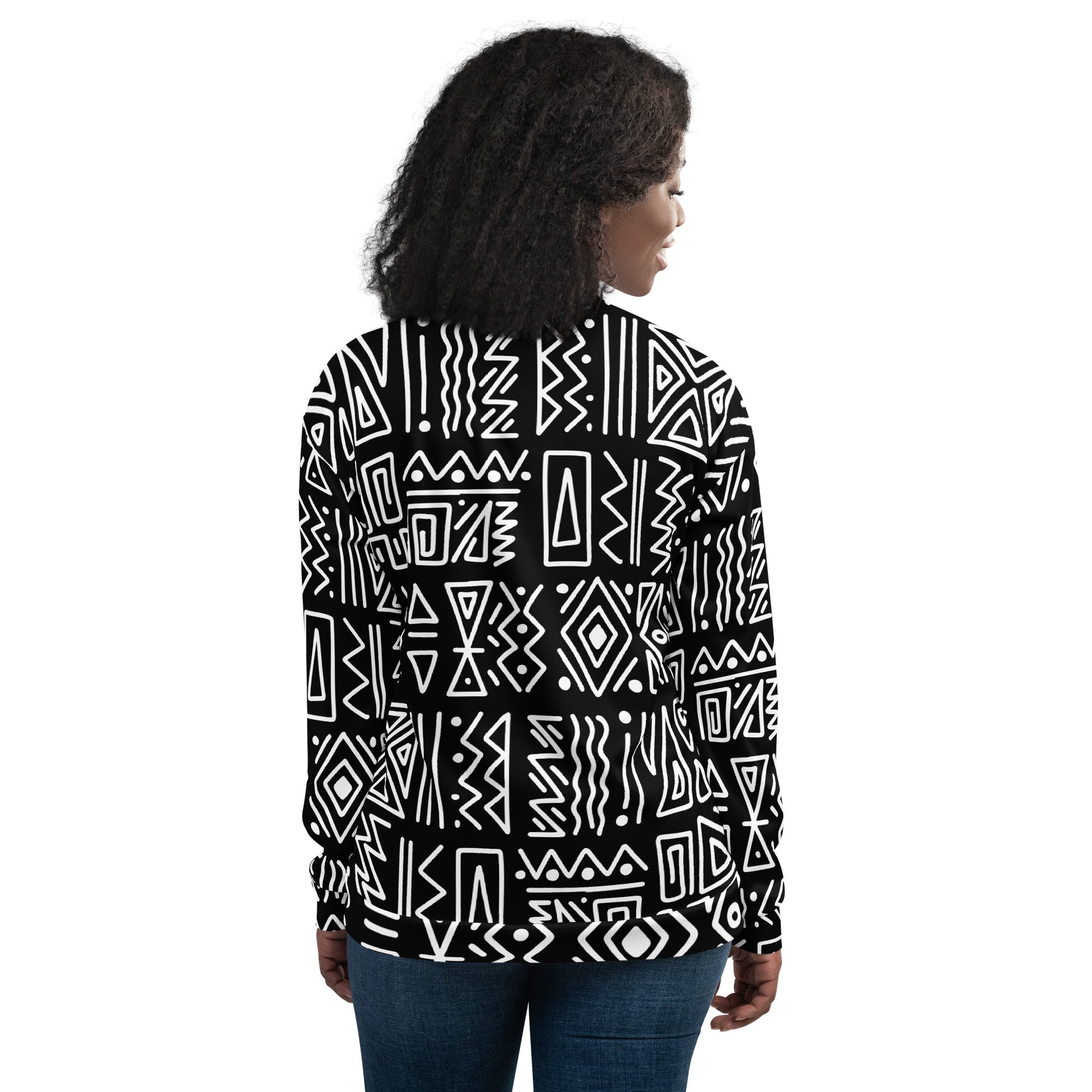 African Print Unisex Bomber Jacket | Black and white | Rhythms - Love Africa Print