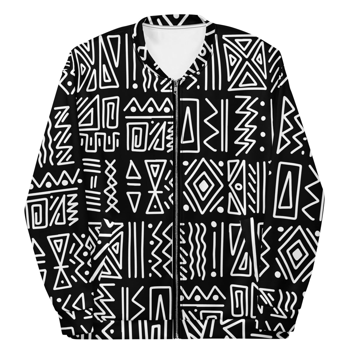 African Print Unisex Bomber Jacket | Black and white | Rhythms - Love Africa Print