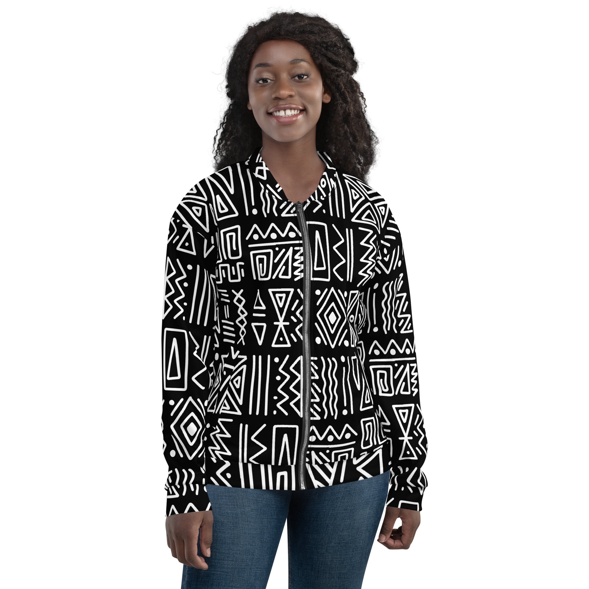 African Print Unisex Bomber Jacket | Black and white | Rhythms - Love Africa Print