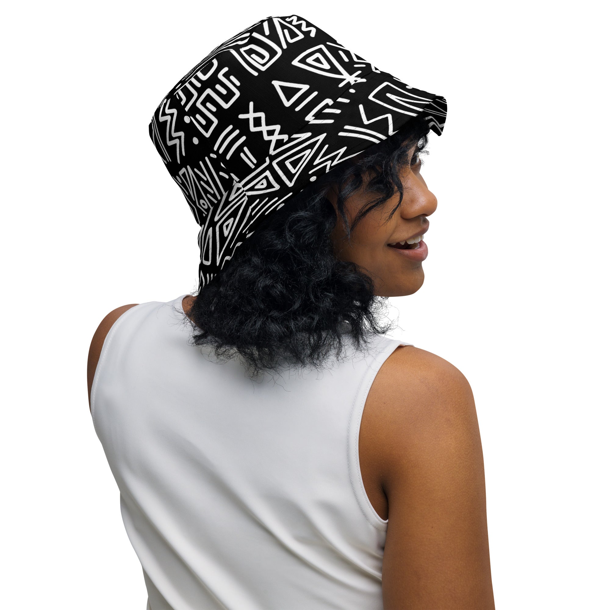 African Print Unisex Reversible Bucket Hat | Black and white | Rhythms - Love Africa Print