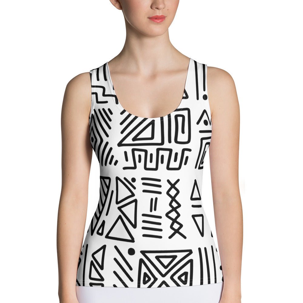 African Print Women's Tank Top | Black and white | Nomadic - Love Africa Print