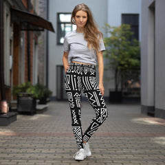 African Print Yoga Leggings | Black and white | Rhythms - Love Africa Print